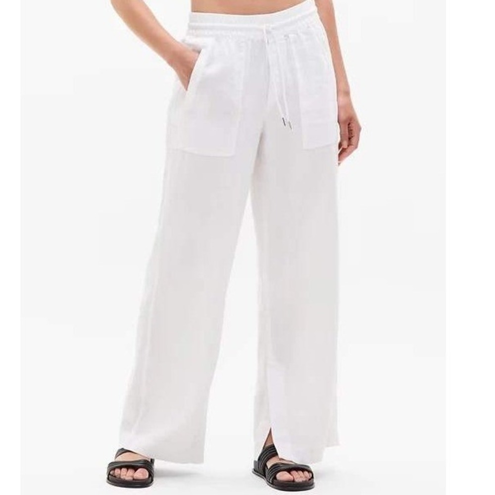 Athleta Retreat Linen Wide Leg Pant White Size 10 Tall 10T New Beach Coastal